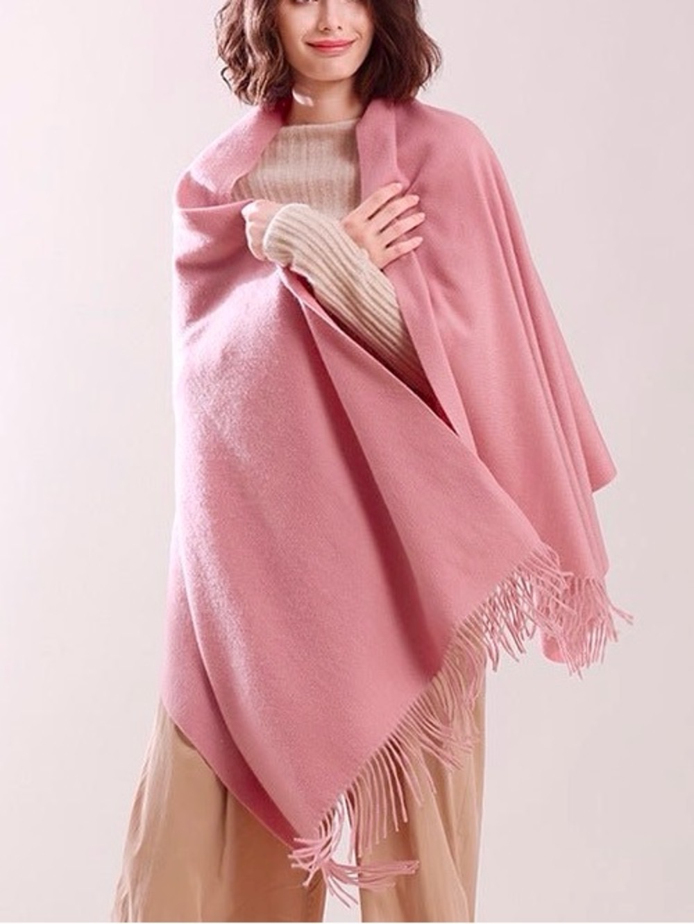 Luxe 100% Cashmere Made in Scotland Oversized Wrap Shawl Scarf Throw Soft Pink